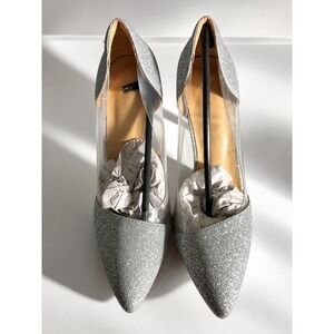 Silver Glitter Clear PVC Pointed Toe Stiletto Pumps Heels Women Size 9 Evening